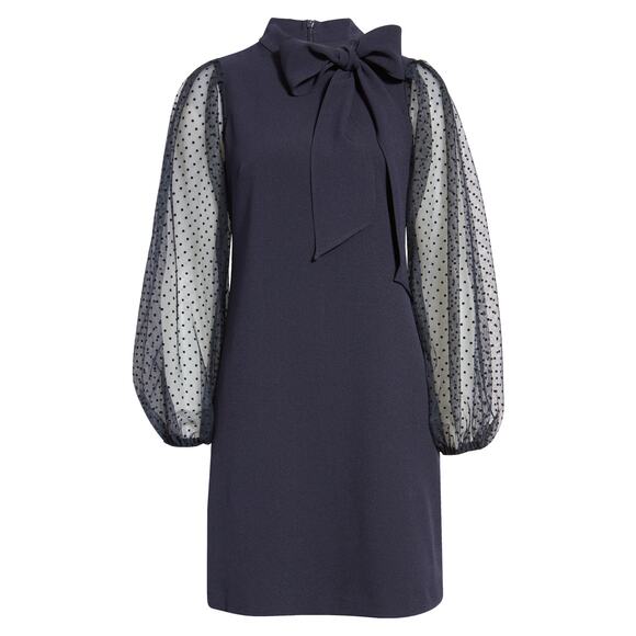 Vince Camuto Dresses & Skirts - Vince Camuto Bow Navy Polyester Neck Long Sleeve Shift Dress Size 4